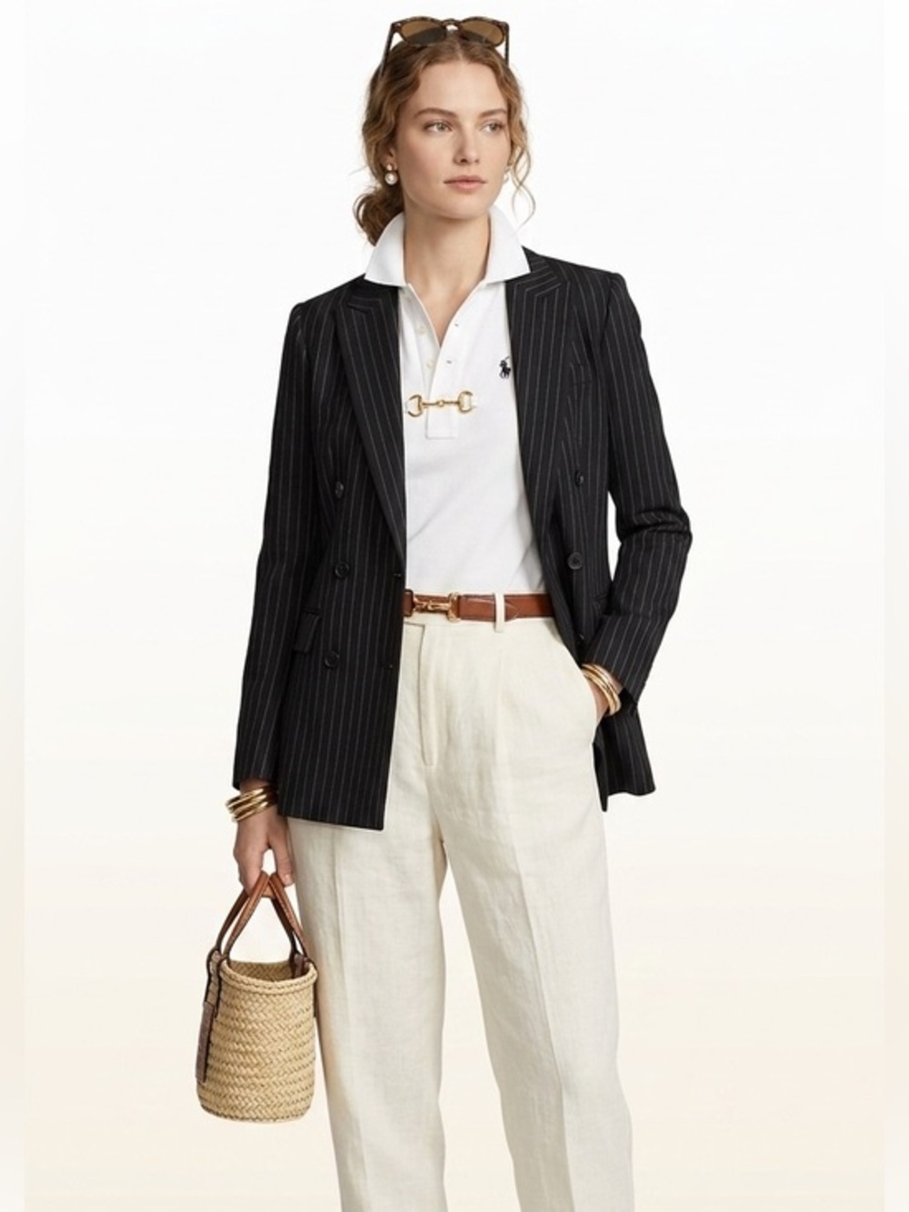 Dynamite Black & White Pin Stripe Double-Breasted Blazer Size Extra Small